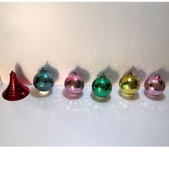 The best!  6 plastic MCM disco ball Christmas ornaments;  5 balls; 1 bell. - Picture 4 of 4